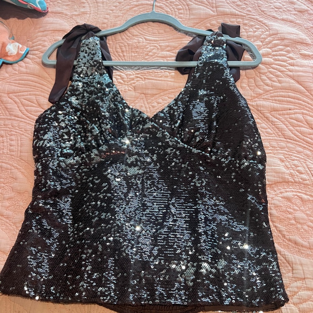 Elegant Black Sequin Camisole Top